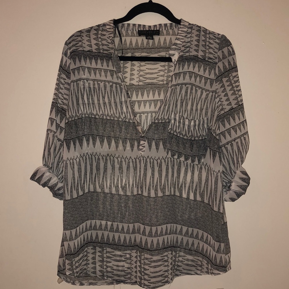 Tribal Print Black + White Blouse